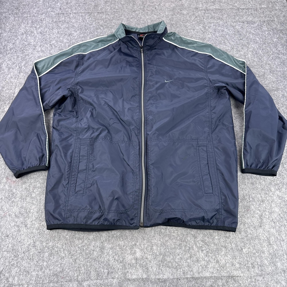 Nike Jacket Mens XL Navy Green Full Zip Windbreaker Lightweight Nylon Swoosh